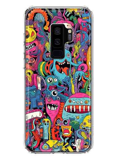 Samsung Galaxy S9 Plus Psychedelic Trippy Happy Aliens Characters Hybrid Protective Phone Case Cover