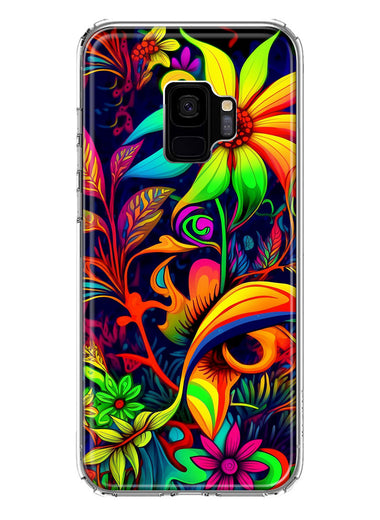 Samsung Galaxy S9 Neon Rainbow Psychedelic Trippy Hippie Daisy Flowers Hybrid Protective Phone Case Cover