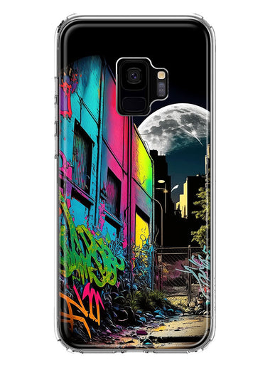 Samsung Galaxy S9 Urban City Full Moon Graffiti Painting Art Hybrid Protective Phone Case Cover