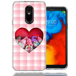 LG K40 Valentine's Day Garden Gnomes Heart Love Pink Plaid Double Layer Phone Case Cover