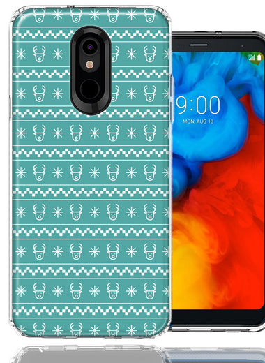 LG Stylo 4 Teal Christmas Reindeer Pattern Design Double Layer Phone Case Cover