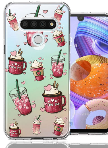 LG Stylo 6 Coffee Lover Valentine's Hearts Pink Drink Latte Double Layer Phone Case Cover
