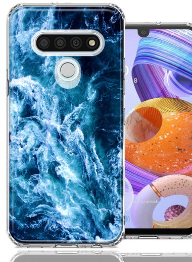 LG Stylo 6 Deep Blue Ocean Waves Design Double Layer Phone Case Cover