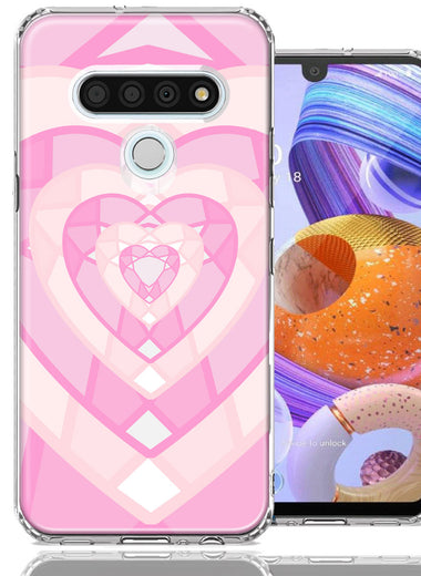 LG K51 Pink Gem Hearts Design Double Layer Phone Case Cover