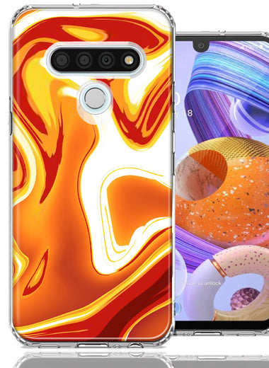 LG Stylo 6 Orange White Abstract Design Double Layer Phone Case Cover
