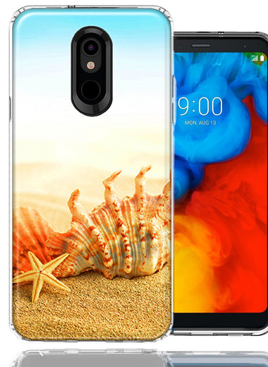 LG Aristo 2/3/Zone 4/Fortune 2/Risio 3/Tribute Dynasty/Empire Beach Shell Design Double Layer Phone Case Cover