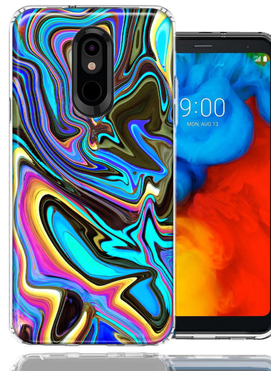 LG K40/Harmony 3 Blue Paint Swirl Design Double Layer Phone Case Cover