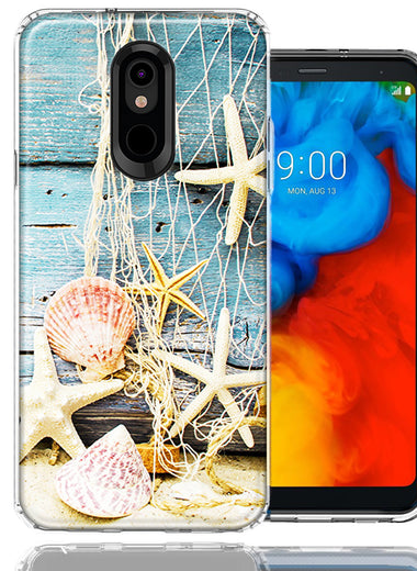 LG Aristo 2/3/Zone 4/Fortune 2/Risio 3/Tribute Dynasty/Empire Starfish Net Design Double Layer Phone Case Cover