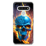 LG Stylo 6 Blue Flaming Skull Burning Fire Double Layer Phone Case Cover