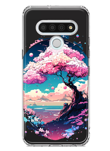 LG Stylo 6 Kawaii Manga Pink Cherry Blossom Japanese Sky Floral Ocean Hybrid Protective Phone Case Cover