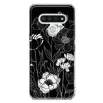 LG Stylo 6 Line Drawing Art White Floral Flowers Hybrid Protective Phone Case Cover
