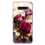 LG Stylo 6 Romantic Elegant Gold Marble Red Roses Double Layer Phone Case Cover
