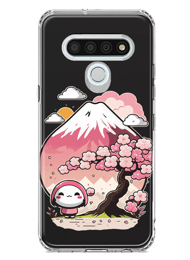 LG Stylo 6 Kawaii Manga Pink Cherry Blossom Fuji Mountain Mochi Girl Hybrid Protective Phone Case Cover