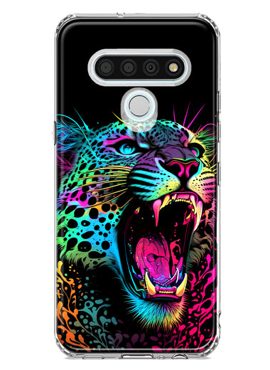 LG Stylo 6 Neon Rainbow Glow Colorful Leopard Hybrid Protective Phone Case Cover