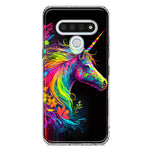 LG Stylo 6 Neon Rainbow Glow Unicorn Floral Hybrid Protective Phone Case Cover