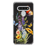 LG Stylo 6 Yellow Purple Spring Flowers Butterflies Floral Hybrid Protective Phone Case Cover