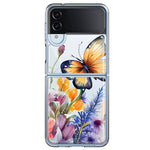 Samsung Galaxy Z Flip 4 Spring Summer Flowers Butterfly Purple Blue Lilac Floral Hybrid Protective Phone Case Cover