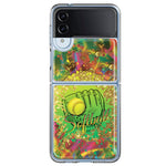Samsung Galaxy Z Flip 4 Love Softball Girls Glove Green Tie Dye Swirl Paint Hybrid Protective Phone Case Cover