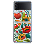 Samsung Galaxy Z Flip 4 Colorful Red Orange Folk Style Floral Vibrant Spring Flowers Hybrid Protective Phone Case Cover