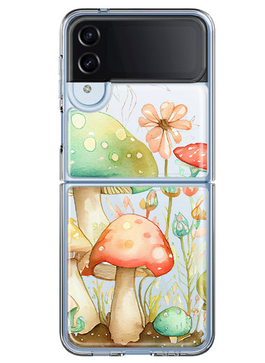 Samsung Galaxy Z Flip 4 Fairytale Watercolor Mushrooms Pastel Spring Flowers Floral Hybrid Protective Phone Case Cover