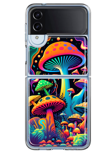 Samsung Galaxy Z Flip 4 Neon Rainbow Psychedelic Indie Hippie Mushrooms Hybrid Protective Phone Case Cover