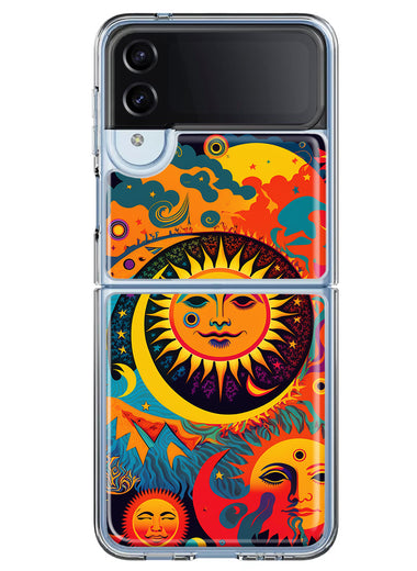 Samsung Galaxy Z Flip 4 Neon Rainbow Psychedelic Indie Hippie Sun Moon Hybrid Protective Phone Case Cover