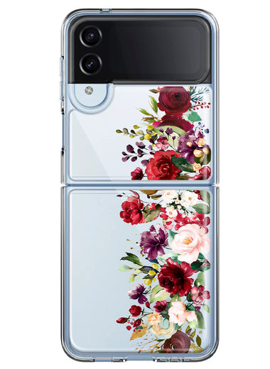 Samsung Galaxy Z Flip 4 Red Summer Watercolor Floral Bouquets Ruby Flowers Hybrid Protective Phone Case Cover