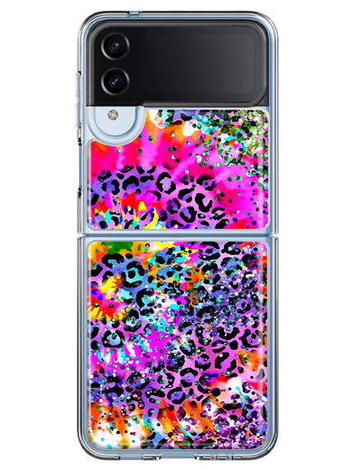 Samsung Galaxy Z Flip 4 Vibrant Pink Purple Tie Dye Summer Leopard Swirl Rainbow Hybrid Protective Phone Case Cover