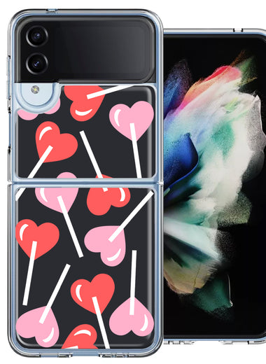 Samsung Galaxy Z Flip 4 Heart Suckers Lollipop Valentines Day Candy Lovers Double Layer Phone Case Cover