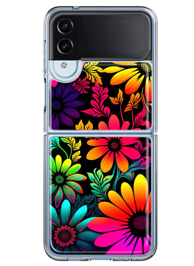 Samsung Galaxy Z Flip 4 Neon Rainbow Glow Colorful Abstract Flowers Floral Hybrid Protective Phone Case Cover