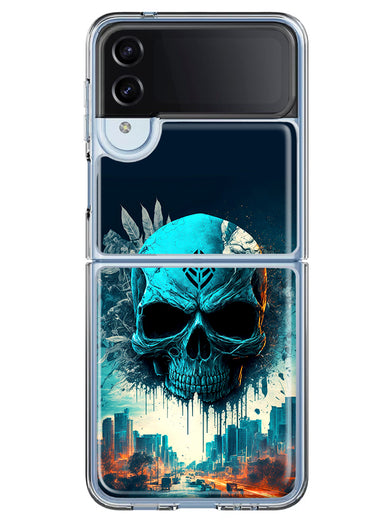 Samsung Galaxy Z Flip 4 Blue Apocalypse Cyberpunk Skull Feather Double Layer Phone Case Cover