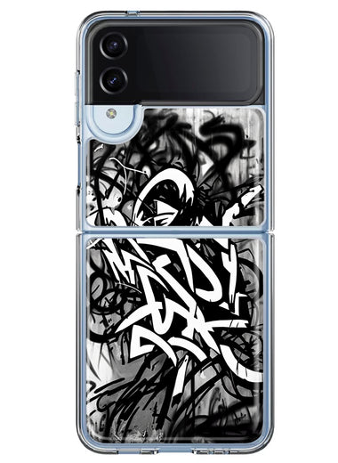 Samsung Galaxy Z Flip 4 Black White Urban Graffiti Hybrid Protective Phone Case Cover