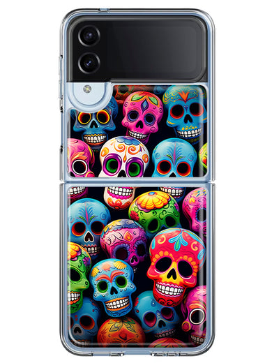 Samsung Galaxy Z Flip 4 Halloween Spooky Colorful Day of the Dead Skulls Hybrid Protective Phone Case Cover