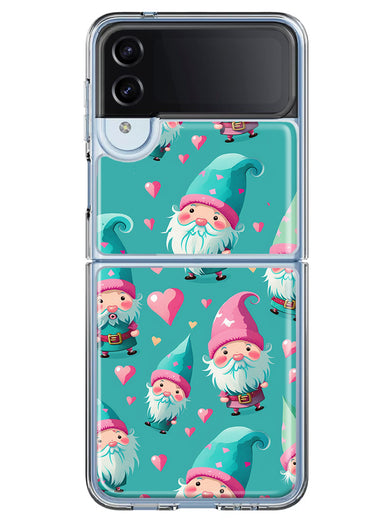 Samsung Galaxy Z Flip 4 Turquoise Pink Hearts Gnomes Hybrid Protective Phone Case Cover