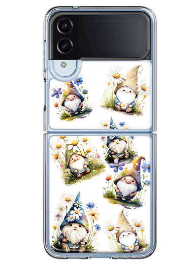 Samsung Galaxy Z Flip 4 Cute White Blue Daisies Gnomes Hybrid Protective Phone Case Cover