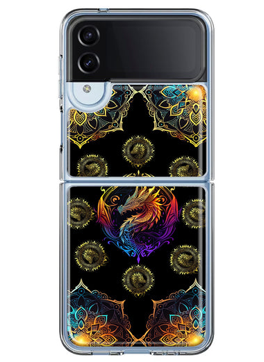 Samsung Galaxy Z Flip 4 Mandala Geometry Abstract Dragon Pattern Hybrid Protective Phone Case Cover