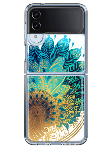 Samsung Galaxy Z Flip 4 Mandala Geometry Abstract Peacock Feather Pattern Hybrid Protective Phone Case Cover