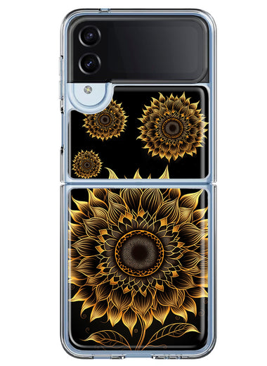 Samsung Galaxy Z Flip 4 Mandala Geometry Abstract Sunflowers Pattern Hybrid Protective Phone Case Cover