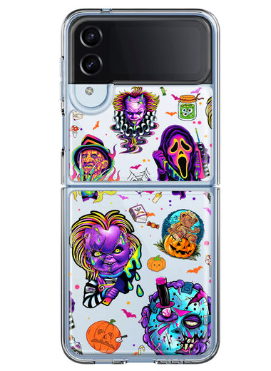 Samsung Galaxy Z Flip 4 Cute Halloween Spooky Horror Scary Neon Characters Hybrid Protective Phone Case Cover