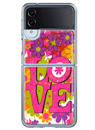 Samsung Galaxy Z Flip 4 Pink Daisy Love Graffiti Painting Art Hybrid Protective Phone Case Cover