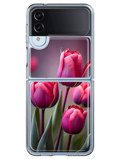 Samsung Galaxy Z Flip 4 Pink Tulip Flowers Floral Hybrid Protective Phone Case Cover
