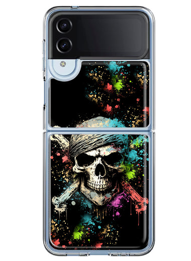 Samsung Galaxy Z Flip 4 Fantasy Paint Splash Pirate Skull Hybrid Protective Phone Case Cover