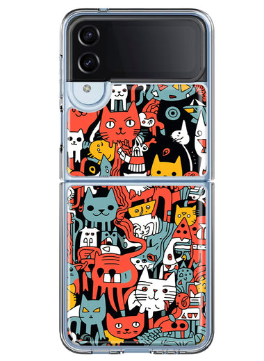 Samsung Galaxy Z Flip 4 Psychedelic Cute Cats Friends Pop Art Hybrid Protective Phone Case Cover