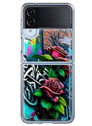 Samsung Galaxy Z Flip 4 Red Roses Graffiti Painting Art Hybrid Protective Phone Case Cover