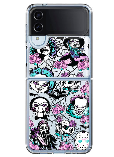 Samsung Galaxy Z Flip 4 Roses Halloween Spooky Horror Characters Spider Web Hybrid Protective Phone Case Cover