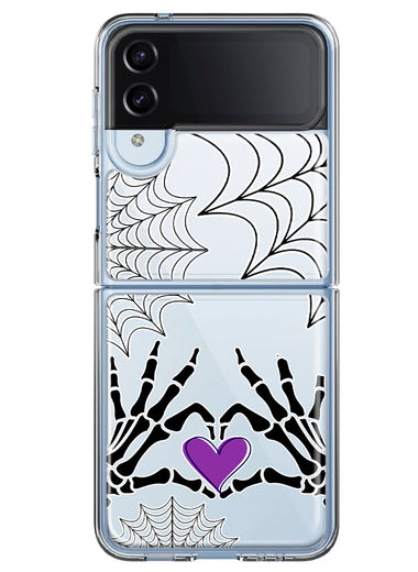 Samsung Galaxy Z Flip 4 Halloween Skeleton Heart Hands Spooky Spider Web Hybrid Protective Phone Case Cover