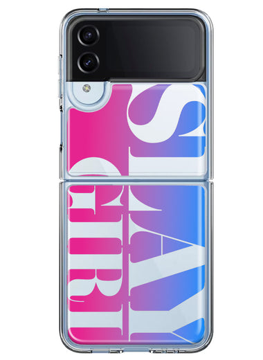 Samsung Galaxy Z Flip 4 Pink Blue Clear Funny Text Quote Slay Girl Hybrid Protective Phone Case Cover