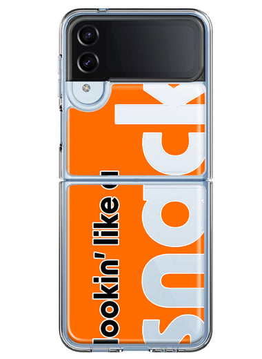 Samsung Galaxy Z Flip 4 Orange Clear Funny Text Quote Snack Hybrid Protective Phone Case Cover