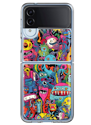 Samsung Galaxy Z Flip 4 Psychedelic Trippy Happy Aliens Characters Hybrid Protective Phone Case Cover