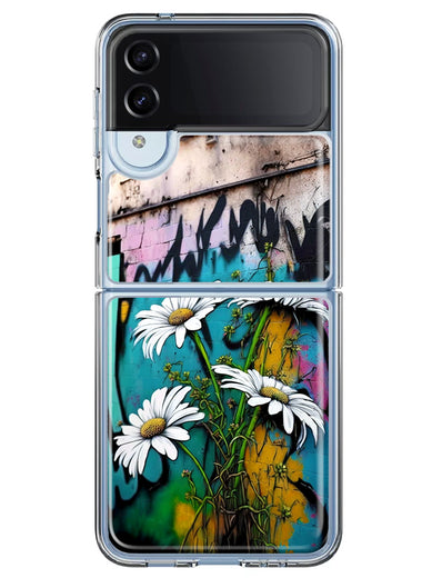Samsung Galaxy Z Flip 4 White Daisies Graffiti Wall Art Painting Hybrid Protective Phone Case Cover